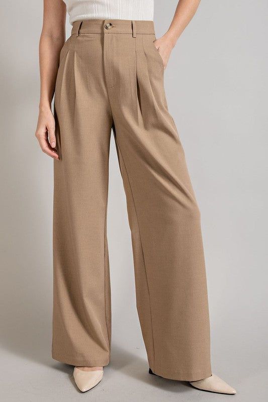 Beige Formal Wide Leg Pants