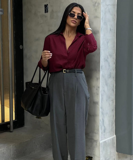 Button Down Shirt With Inner & Formal Wide Leg Pants