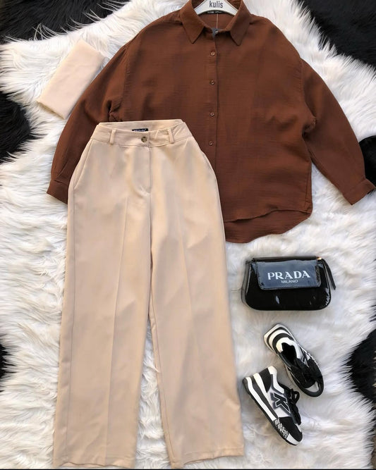 Button Down Shirt With Inner & Formal Wide Leg Pants