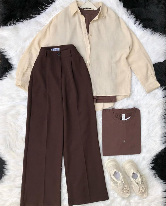 Button Down Shirt With Inner & Formal Wide Leg Pants