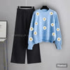 black flapper with skyblue sweatshirt sunflowers
