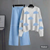 skyblue flapper with white sweatshirt blue clouds