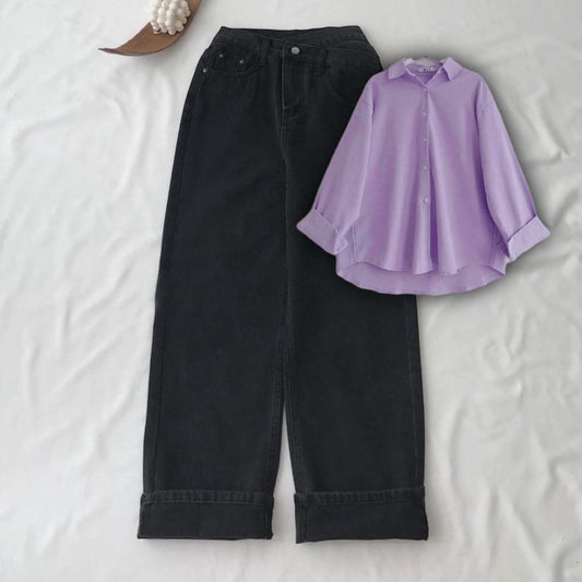 Button Down Shirt With Wide Leg Jeans