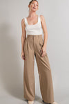 Beige Formal Wide Leg Pants