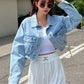 Sky Blue Crop Denim Jacket