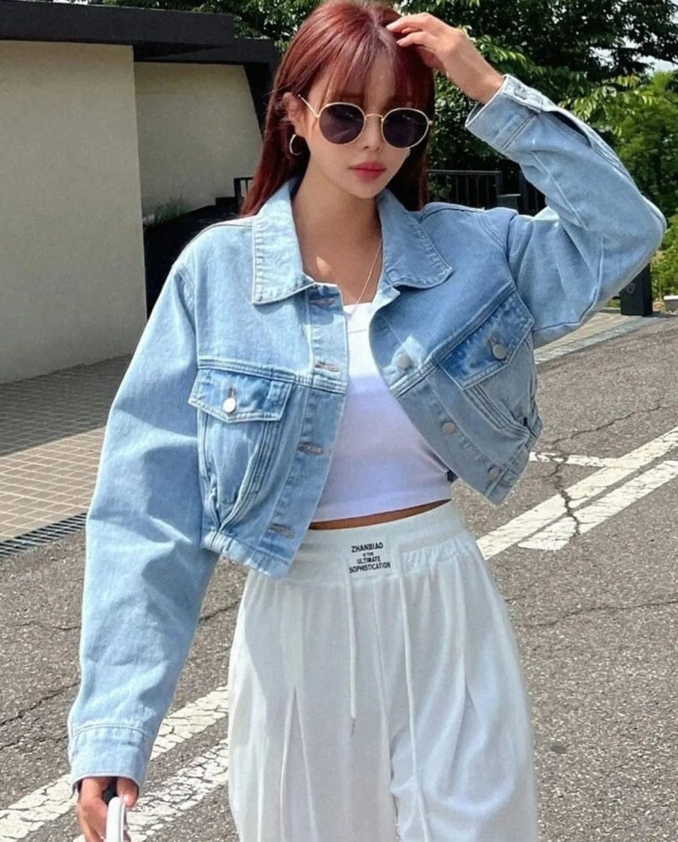 Sky Blue Crop Denim Jacket