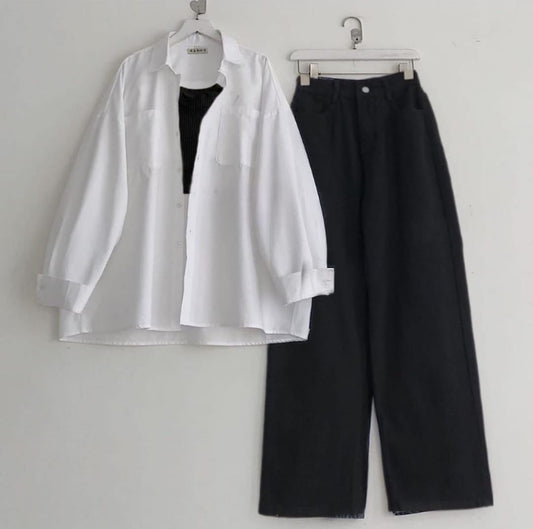Button Down Shirt With Wide Leg Jeans