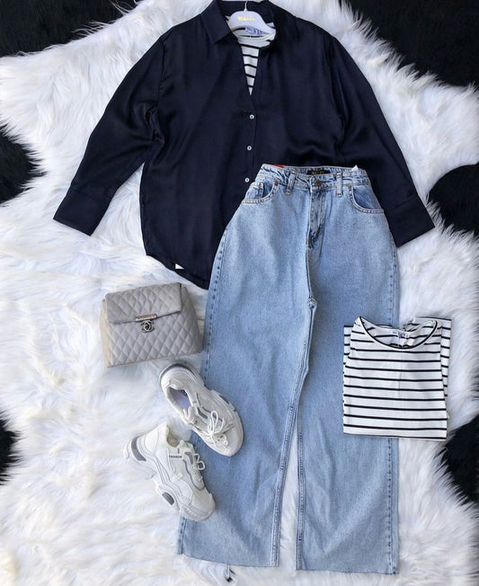 Button Down Shirt With Wide Leg Jeans