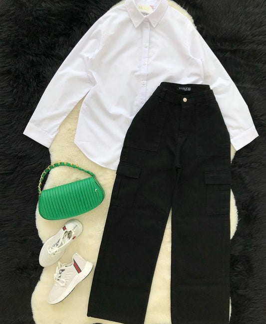Button Down Shirt With Wide Leg Jeans