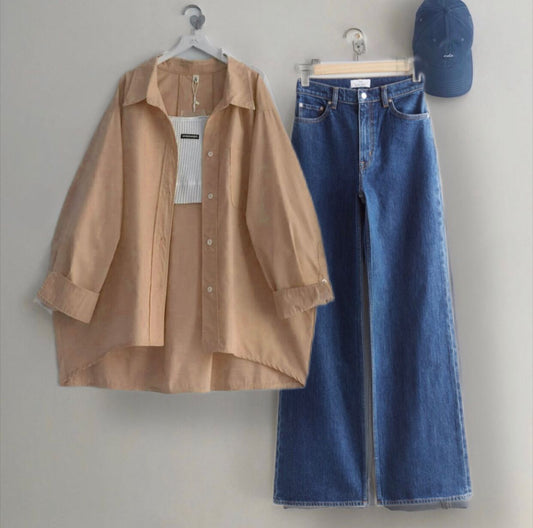 Button Down Shirt With Wide Leg Jeans