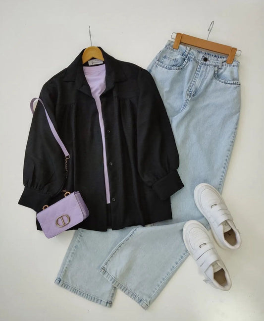 Button Down Shirt With Wide Leg Jeans