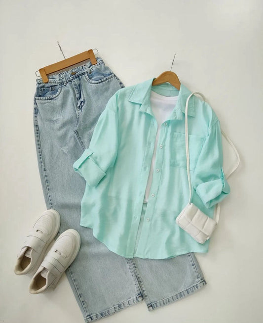 Button Down Shirt With Wide Leg Jeans