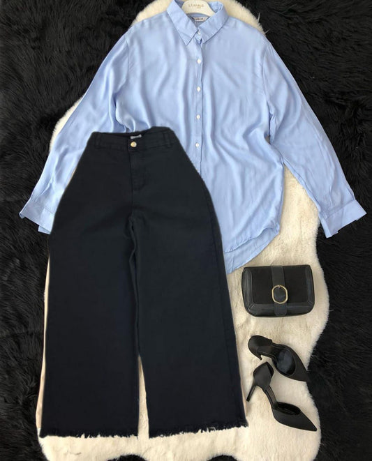 Button Down Shirt With Wide Leg Jeans