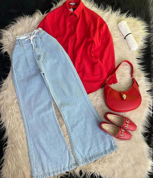 Button Down Shirt With Wide Leg Jeans