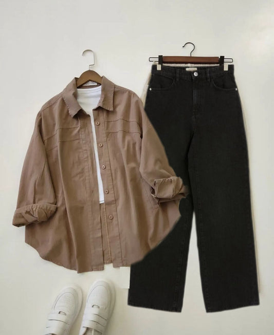 Button Down Shirt With Wide Leg Jeans