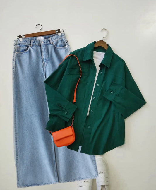 Button Down Shirt With Wide Leg Jeans