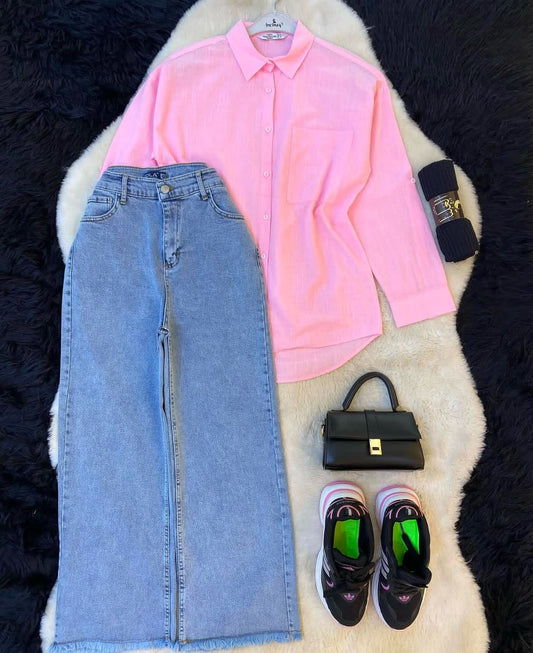 Button Down Shirt With Wide Leg Jeans