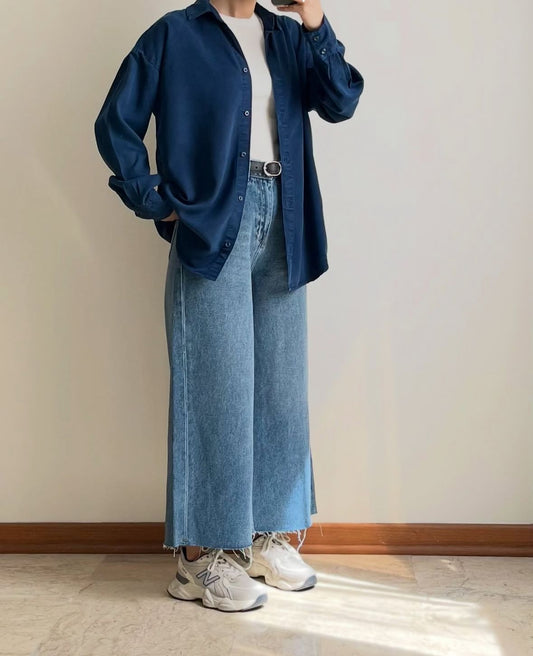 Button Down Shirt With Wide Leg Jeans