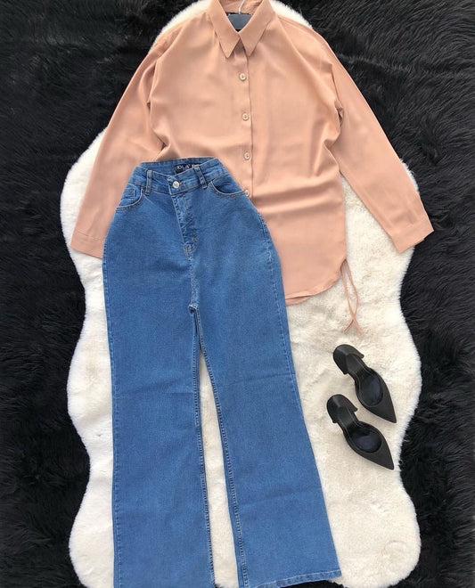 Button Down Shirt With Wide Leg Jeans