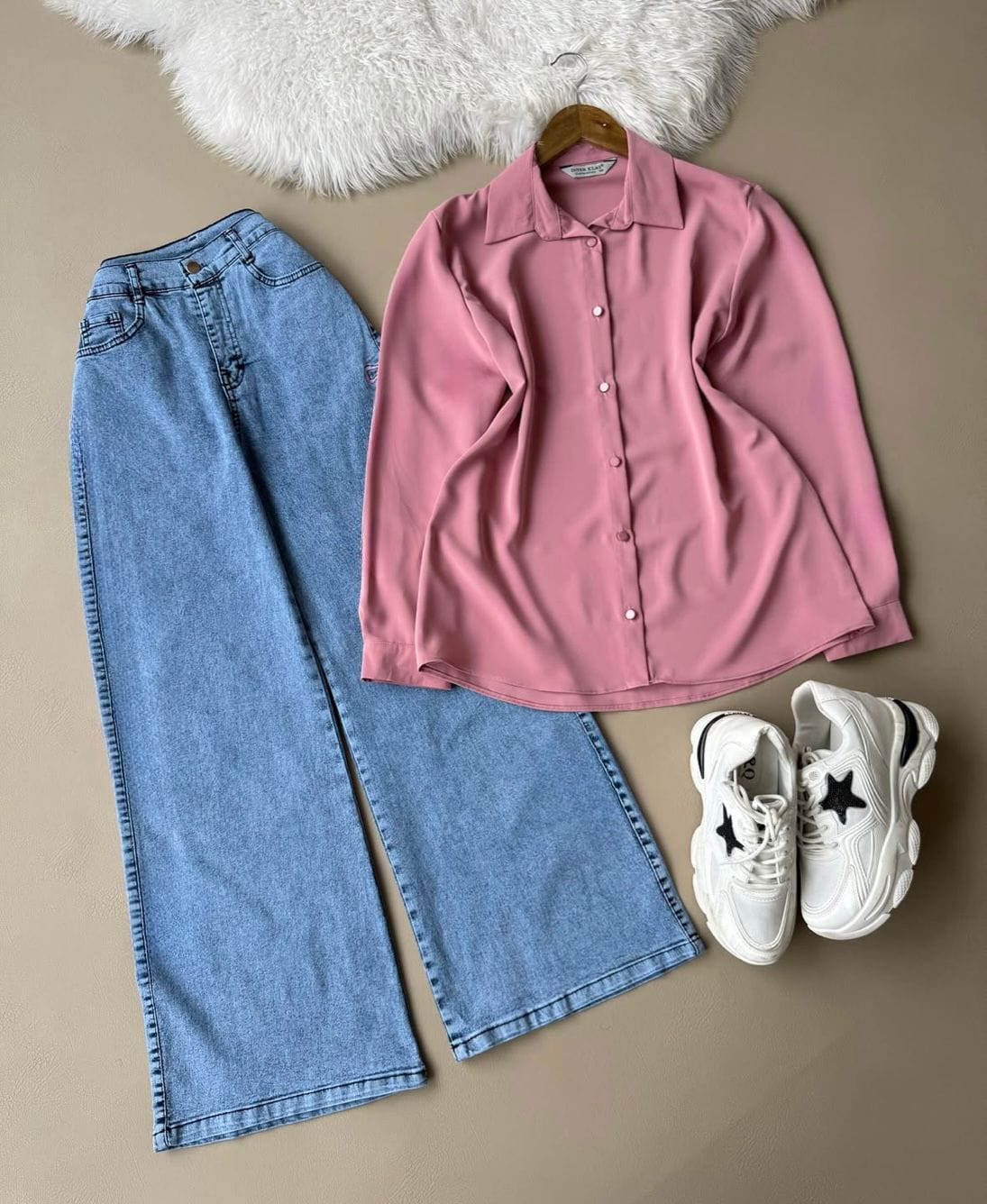 Button Down Shirt With Wide Leg Jeans