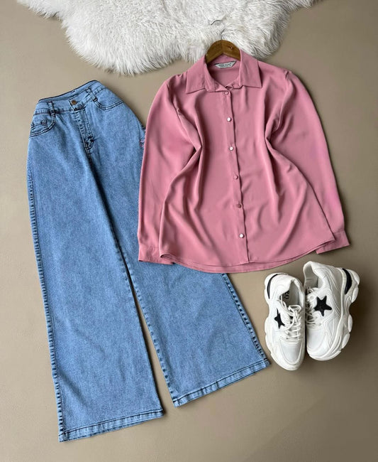 Button Down Shirt With Wide Leg Jeans