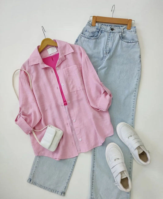 Button Down Shirt With Wide Leg Jeans