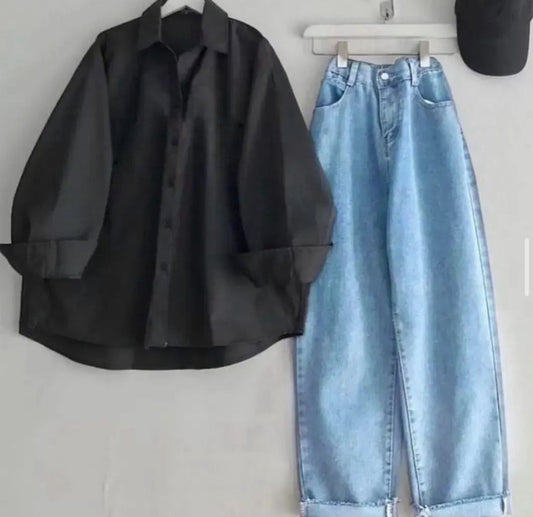 Button Down Shirt With Wide Leg Jeans