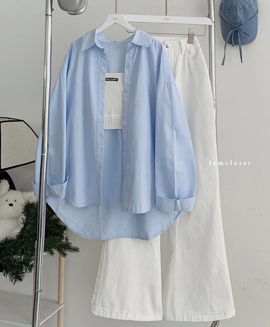 Button Down Shirt With Wide Leg Jeans
