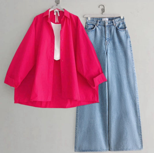 Button Down Shirt With Wide Leg Jeans
