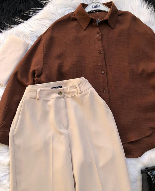 Button Down Shirt With Inner & Formal Wide Leg Pants