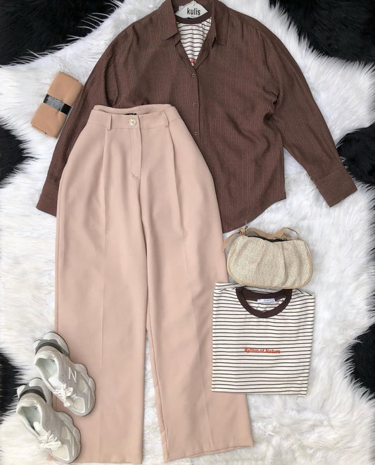 Button Down Shirt With Inner & Formal Wide Leg Pants