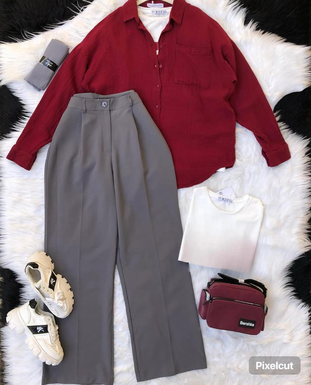 Button Down Shirt With Inner & Formal Wide Leg Pants