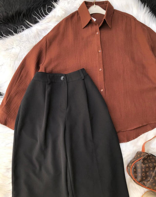 Button Down Shirt With Inner & Formal Wide Leg Pants