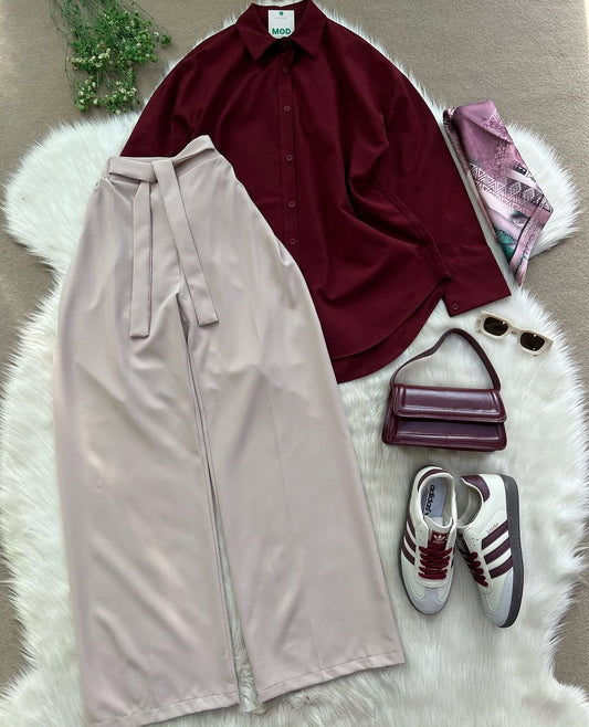 Button Down Shirt With Inner & Formal Wide Leg Pants