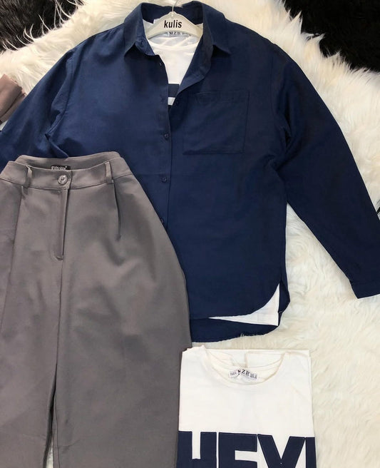 Button Down Shirt With Inner & Formal Wide Leg Pants