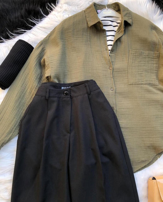 Button Down Shirt With Inner & Formal Wide Leg Pants