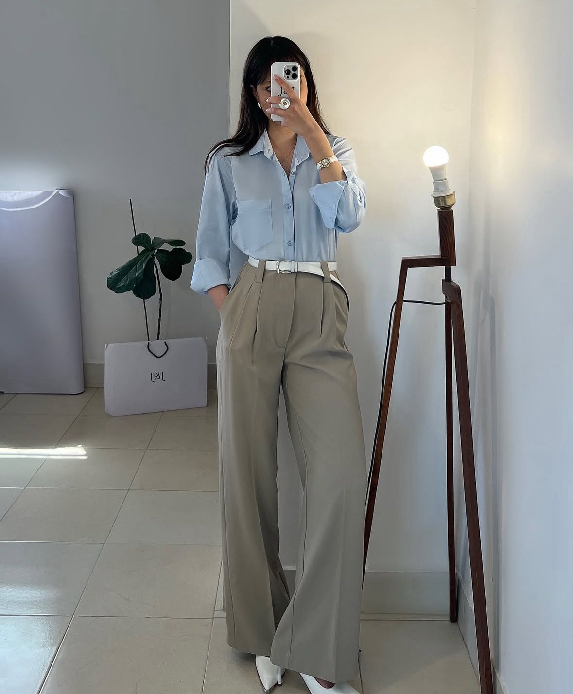 Button Down Shirt With Inner & Formal Wide Leg Pants