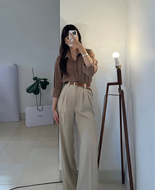 Button Down Shirt With Inner & Formal Wide Leg Pants