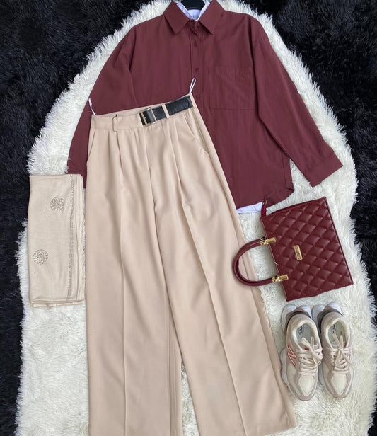 Button Down Shirt With Inner & Formal Wide Leg Pants