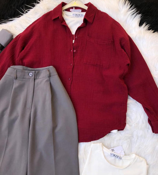Button Down Shirt With Inner & Formal Wide Leg Pants