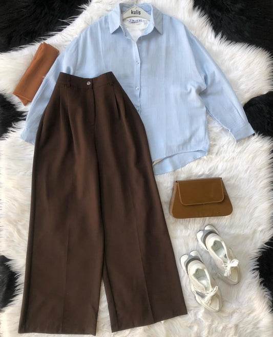 Button Down Shirt With Inner & Formal Wide Leg Pants