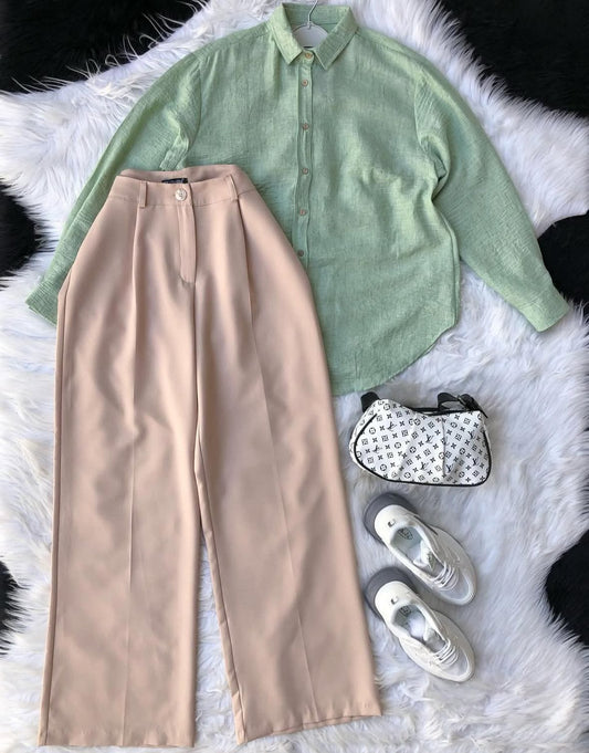 Button Down Shirt With Inner & Formal Wide Leg Pants