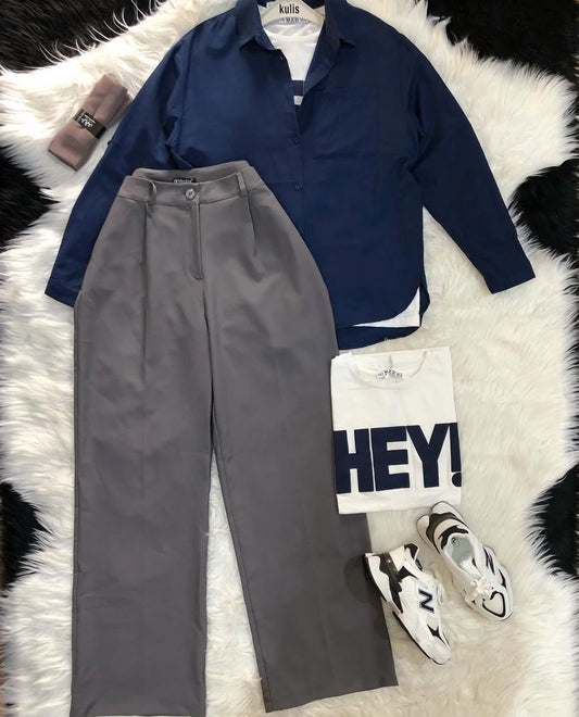 Button Down Shirt With Inner & Formal Wide Leg Pants