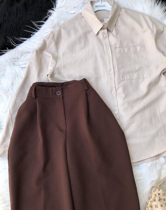Button Down Shirt With Inner & Formal Wide Leg Pants