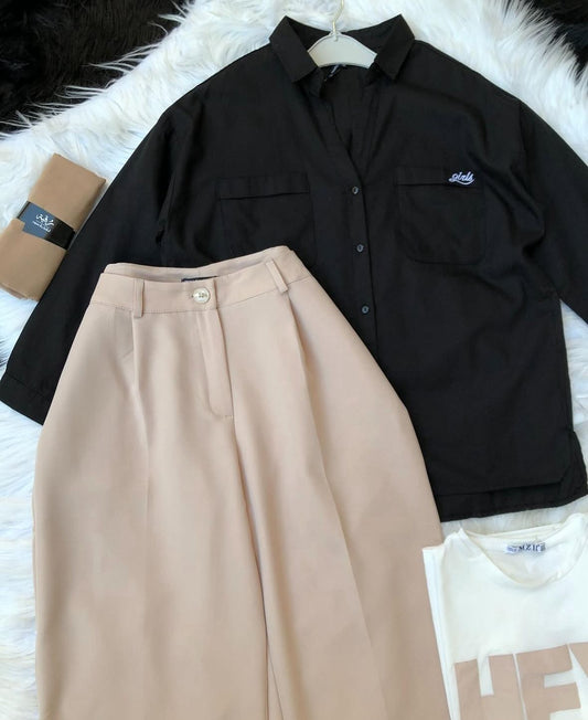 Button Down Shirt With Inner & Formal Wide Leg Pants