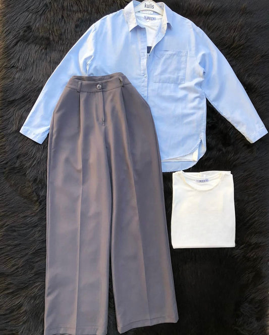 Button Down Shirt With Inner & Formal Wide Leg Pants