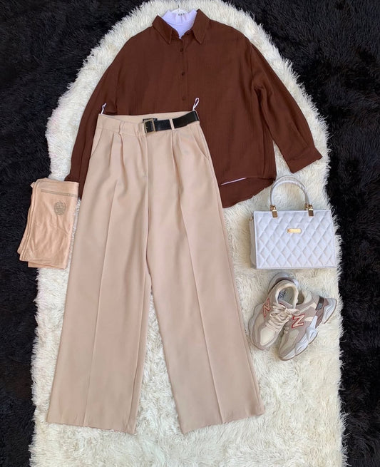 Button Down Shirt With Inner & Formal Wide Leg Pants
