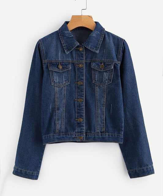 Navy Blue Crop Denim Jacket