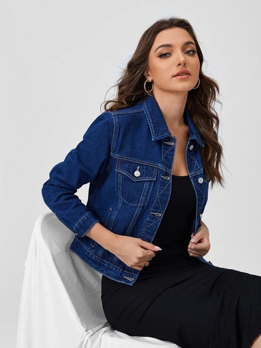 Dark Blue Crop Denim Jacket